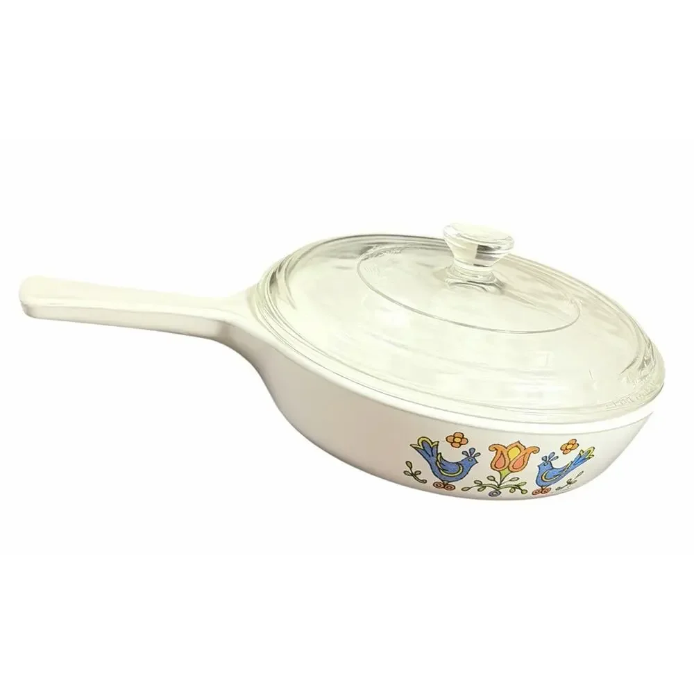 Vintage CORNING WARE Country Festival Skillet Menuette Birds Lid USA 3423-63